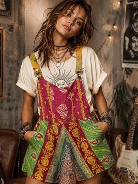 ✨NWT | Kantha Patchwork Romper BOHO FESTIVALOveralls | Karma Nepal Craft | O/S